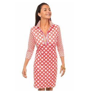 Gretchen Scott Sheath Dress Womens Sz S 3/4 Sleeve Multicolor Stretch Geo Print